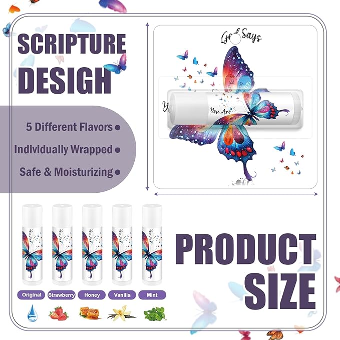 25 Pack Christmas Purple Butterfly Gifts Religious Bible Verse Lip Balms Bulk 5 Flavor for Women Men Christian Church Party Favors with Scripture Inspirational Gifts for Coworkers Staff