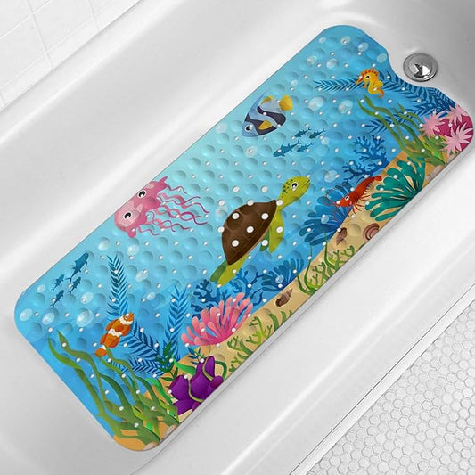LNOND Bath Mat for Tub for Kids, Sea Turtle Bathtub Mat, Kids Bath Mats for Bathroom Non Slip with Drain Holes and Suction Cups,Machine Washable (40 X 16 Inch)