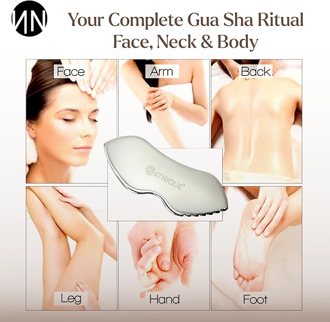 Natnique Stainless Steel Gua Sha Tool – Face & Neck Sculpting Massager for Lymphatic Drainage, Puffiness & Jawline Contour – Anti-Aging Facial Tool for Wrinkles, Firming, Relaxation & Cooling Relief