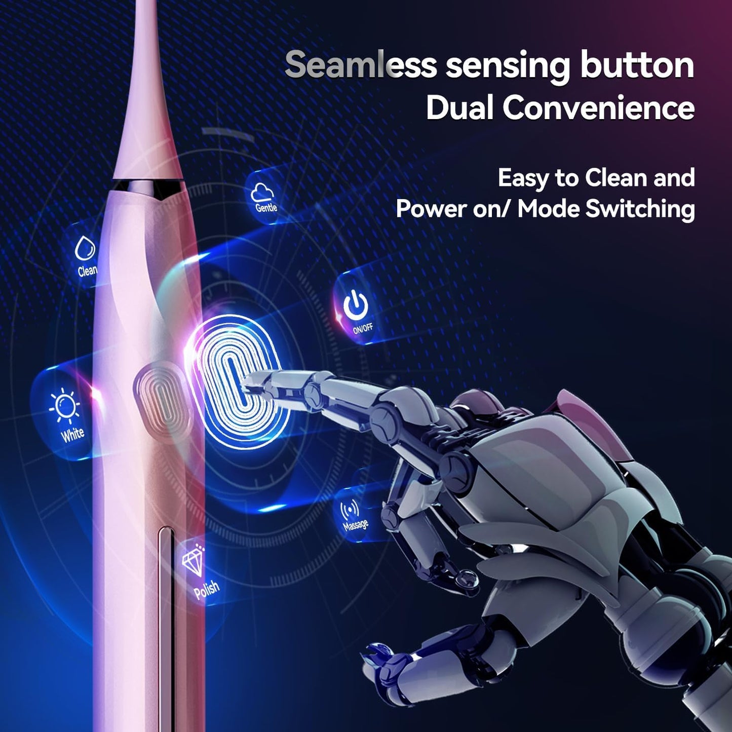 SEAGO Electric Toothbrush with 8 Soft Bristle Heads for Adults，Pressure Sensor, 5 Modes with 2 Minutes Build in Smart Timer,Rechargeable Travel Toothbrush with Brush Hold and Travel Case(2752Pink)