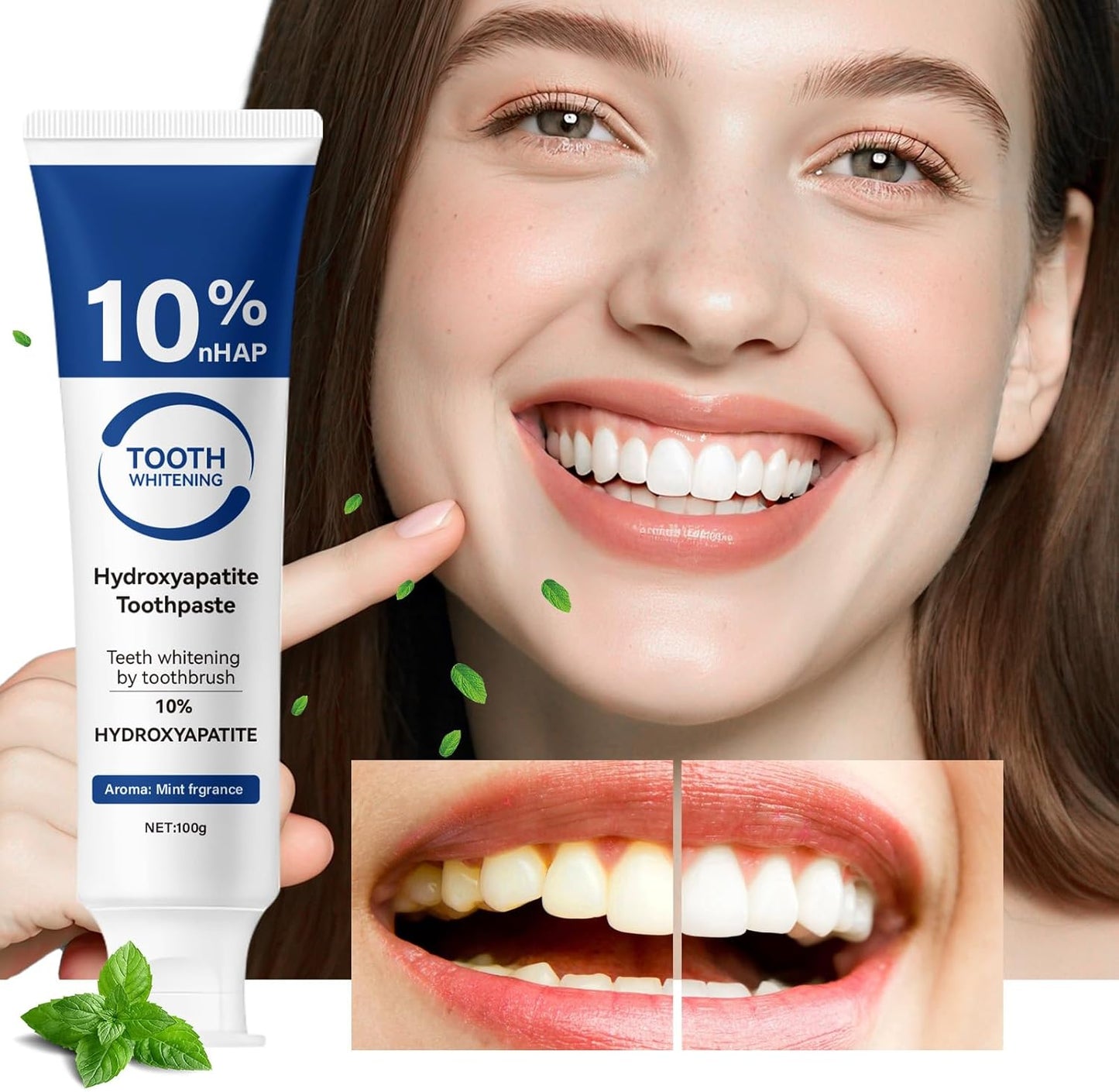 10% Hydroxyapatite Toothpaste for Advanced Enamel Protection, Appropriate for Tooth Strengthening Sensitive Teeth, Gentle and Effective Formula, Fresh Mint Breath, Daily Use for Oral Care Health