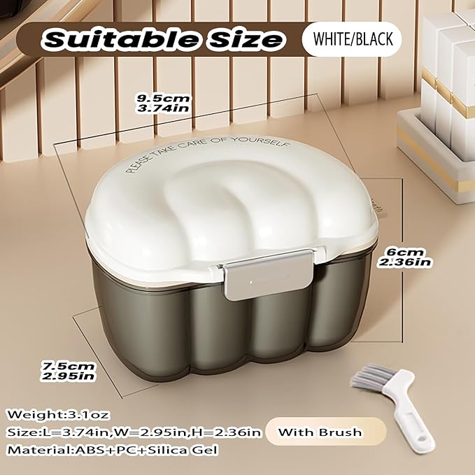 AARAINBOW Retainer Cleaner Case, Leak Proof Denture Bath Box with Strainer Basket, 2 in 1 Denture Container for Travel, Braces Storage Bath Box Mouth Guard Cleaning Denture Holder (D White)