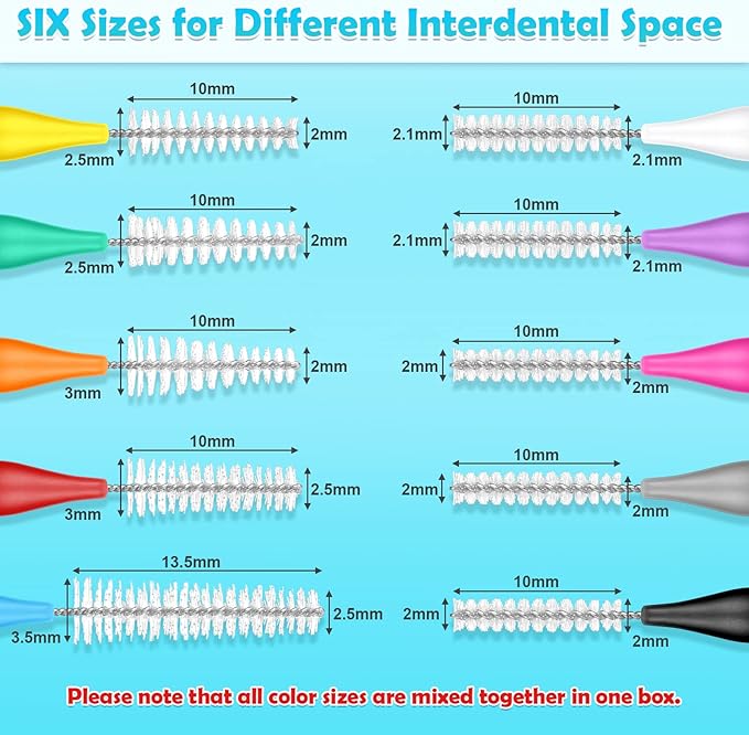 Modacraft 120Pcs Interdental Brush 6 Sizes Braces Brush Toothpicks with Soft Bristles 360° Bendable Floss Heads Dental Brushes Between Teeth Gum Braces Cleaning Kit Oral Tooth Cleaning Tool