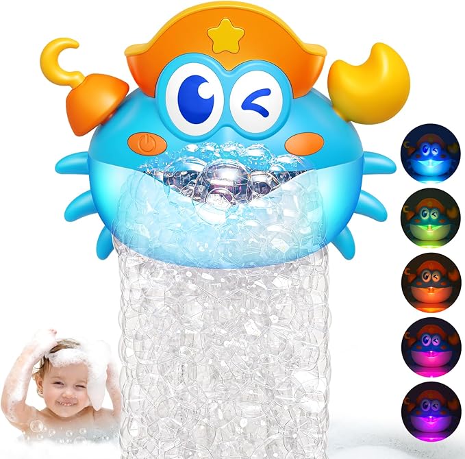 Bath Toys,Crab Baby Bath Toys Light Up Bath Bubble Machine with Colourful RGB Light Great Birthday Gift for Boys and Girls Toddler Toy for Kids Ages 1-3 4-8