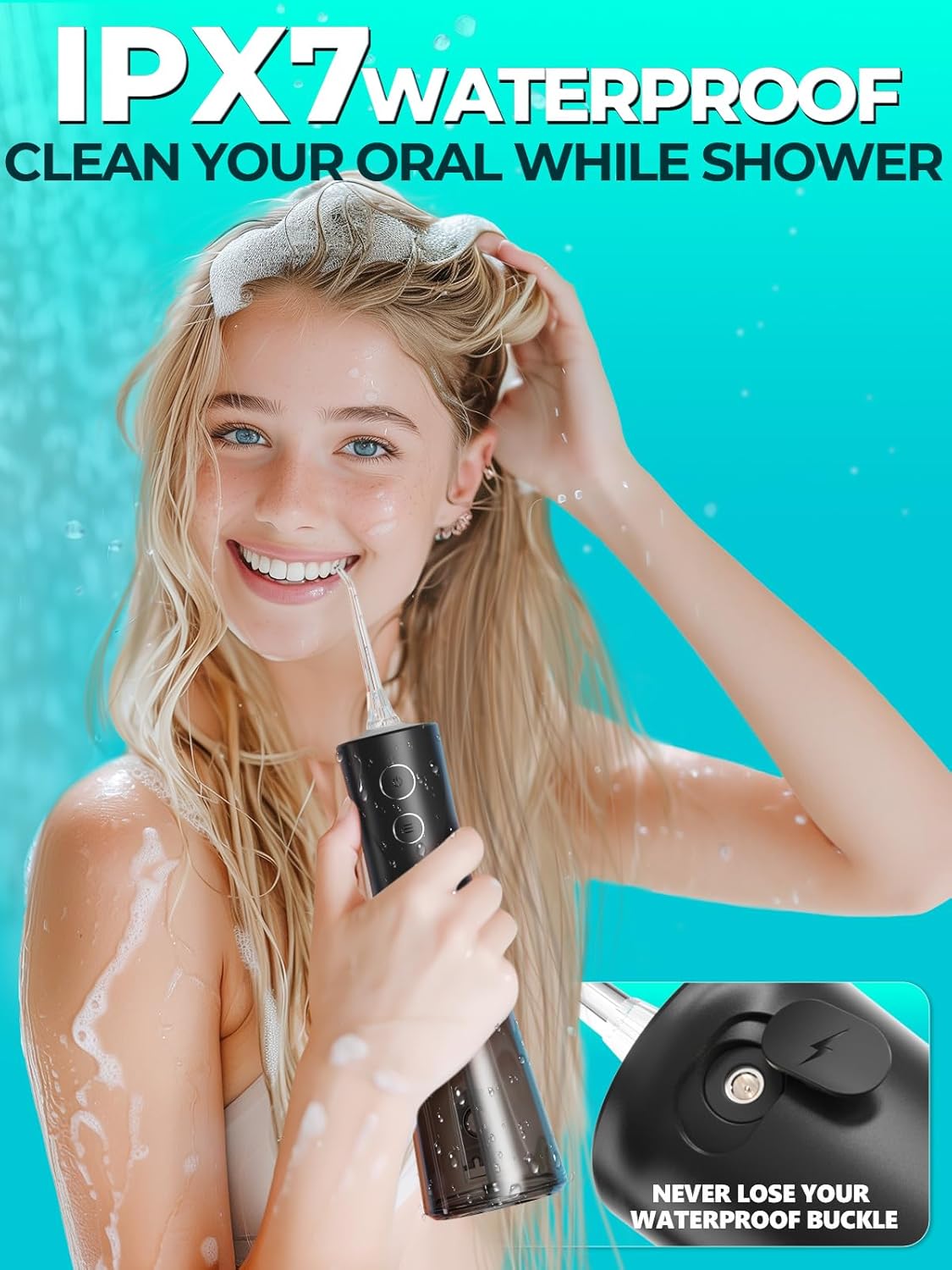 Portable Water Flosser for Teeth Pick - Cordless Electric Oral Irrigator for Adults & Sensitive Gums 300ML Braces Cleaning 5 Jet Tips, IPX7 Waterproof for Travel, Rechargeable BPA-Free 4 Modes