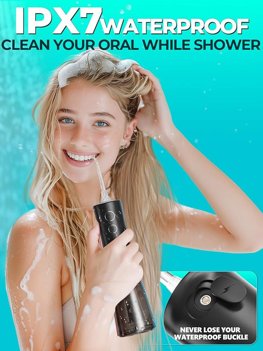 Portable Water Flosser for Teeth Pick - 4 Modes & 5 Tips, 300ML Cordless Design for Home Travel, IPX7 Waterproof, Rechargeable for Ultimate Clean, Ideal for Sensitive Gums and Braces BPA-Free