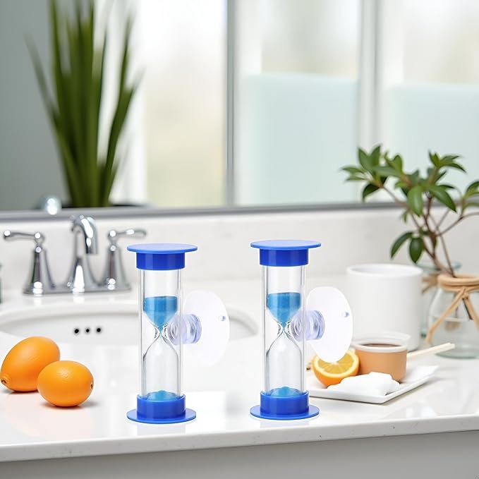 2Pcs Blue Toothbrush Timer for 2mins Sand Clock Timer 2 Minute Sand Timer, Plastic Suction Cup Hourglass Sandglass Desktop Ornament Party Favors Kitchen Utensils and Gadgets