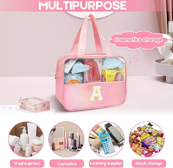 Personalized Initial Clear Makeup Bag Blue Cosmetic Bag Set Large Travel Toiletry Bag, Cute Clear Make Up Bags Organizer Bag for Girlfriend Teacher Gifts Teen Girl Gifts Trendy Stuff R (Blue)