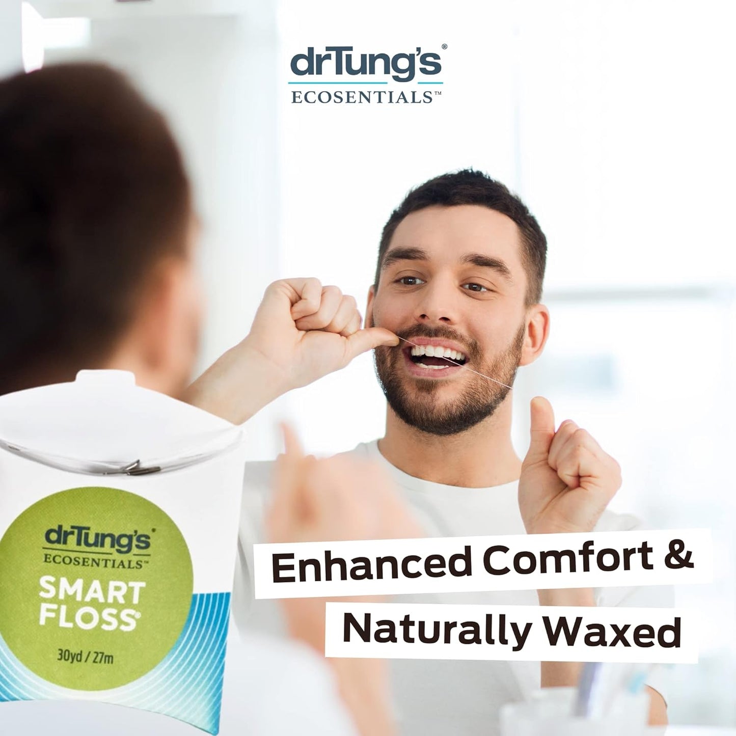 DrTung's Smart Floss - Natural Dental Floss, PTFE & PFAS Free, Gentle on Gums, Expands & Stretches, BPA Free - Cardamom Flavor (Pack of 4)