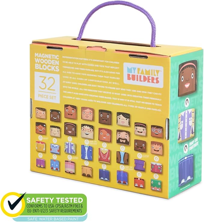 32-Piece Multiracial Magnetic Family Play Set – Wooden Diversity Building Blocks for Kids – Multicultural Puzzles & SEL Toy for Toddlers & Children