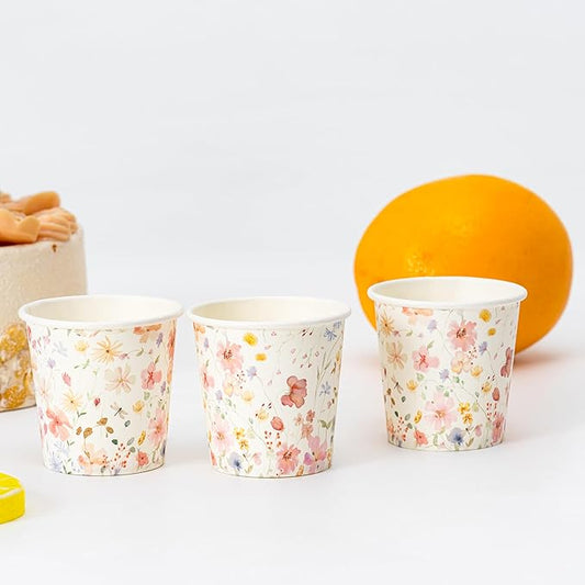 Crisky 150 Pack Paper Bathroom Cups 3oz Disposable Elegant Design Full Floral Small Mouthwash Hot/Cold Beverage Coffee Dessert for Birthday Parties Home-use Picnics Ceremonies