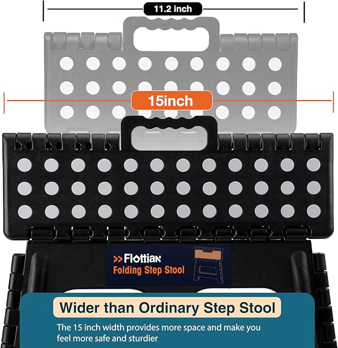 Flottian 9" Folding Step Stool for Adults and Kids 15-Inch Extra Wide Stool Holds Up to 300 lbs,Non-Slip Folding Stools with Handle,Compact Plastic Foldable Step Stool for Bathroom,Kitchen,ect