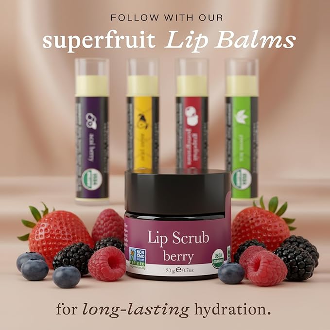 USDA Organic Lip Scrub Berry - USA Made with Natural Ingredients, Moisturizing Scrub Exfoliator for Dry Lips, Lip Sugar Scrubber Exfoliator for Smooth Lips, Small Beauty Gifts