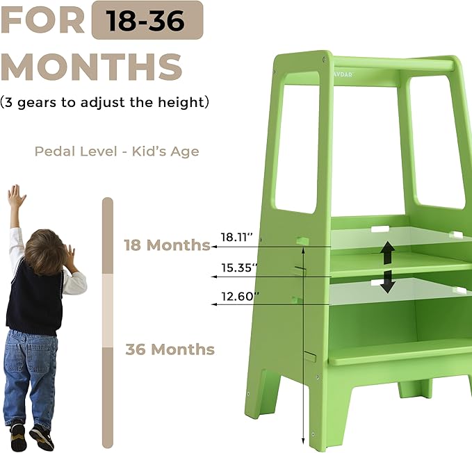 AVDAR Toddler Standing Tower Wooden Toddler Stool for Kitchen Adjustable, Winner 2023 of Contemporary Good Design, Montessori Kitchen Tools
