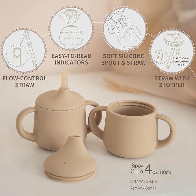 Moonkie Silicone Baby Sippy Cups | 3 Stages Training Cup Straw Cup for Infants Toddlers and Kid | 4 oz 1Pack