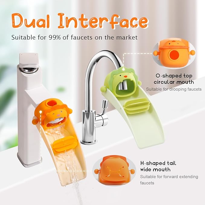 2pcs Faucet Extender for Toddlers,Sink Extender with Fun Little waterwheel, Rubber Adapter for Different Sizes of faucets, Dual Interface Splash-Proof Design,(Vertical/Horizontal Faucet Universal)