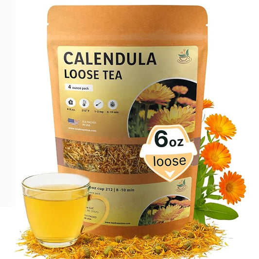 Calendula Loose Tea – 6 oz Size - Marigold & Dried - Calendula Tea Bulk Flowers Gluten-Free and Caffeine-Free Herbal tea for Relaxation, Wallness, From real Flowers with Smooth Taste