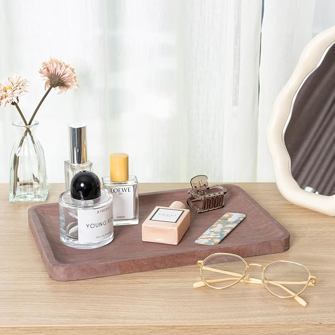 Marble Vanity Tray, 11.8in Sandstone Bathroom Kitchen Tray for Countertop, Decorative Dresser Organizer, Perfume Storage, Jewelry Holder, Brown Stone Gift for Man