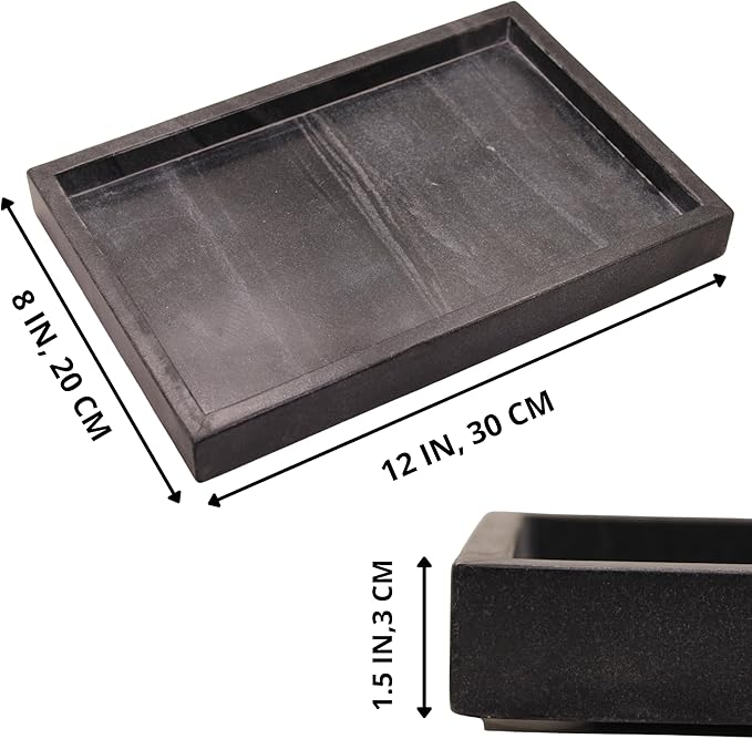 Natural Black Marble Tray for Bathroom | Kitchen | Vanity | Desktop, Stone Organizer for Coffee Table, Dresser, Nightstand, Candles, Soap, Towel, Plant, Jewelry (12" x 8"), Rectangular