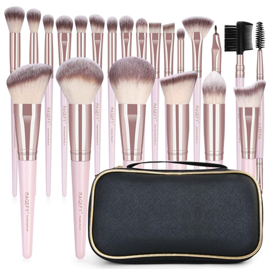 22 Pcs Makeup Brushes Set, MAGEFY Professional Makeup Brushes Wooden Handle Cosmetics Brushes Foundation Concealer Powder Face Eye Make up Brushes Kit(Pinkgold)