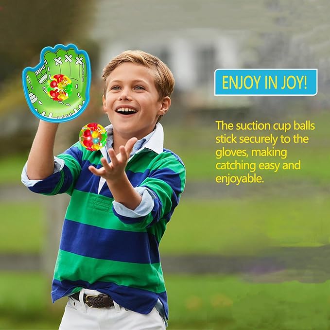 punkdog LED Toss and Catch Ball Game Set - 1 LED and 1 Regular Suction Cup Ball with 2 Easy-Grip Gloves - Beach Sports Toys for Kids - Outdoor Games for Backyard or Park - Christmas for Kids