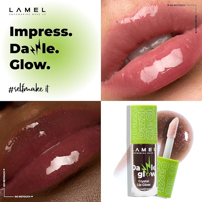 Lamel Dazzle Glow Crystal Clear Lip Gloss - Hydrating Lip Gloss - Non Sticky - Colored - Moisturizing - №408 Cherry Cola