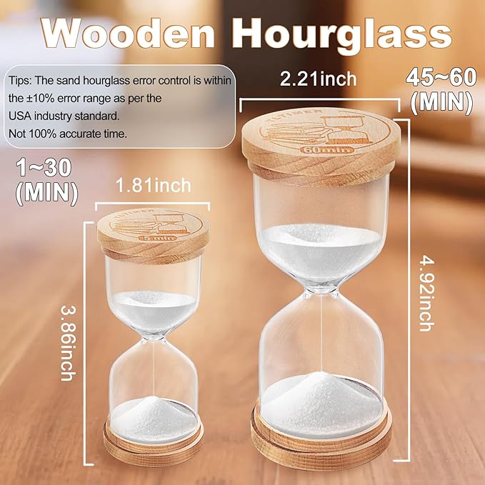 Sand Timer 10 Minute, White Sand Clock for Kids, Beech Wooden Hourglass, Small Sandglass 10 Min for Classroom,Game, Classroom,Decorative (White)