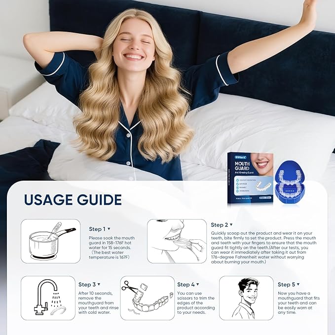 Mouth Guard for Clenching Teeth at Night, Mouth Guard for Grinding Teeth at Night, Comfortable & Reusable Adult Teeth Grinding Mouthguards for Sleeping, Includes 8pcs & 2 Travel Case