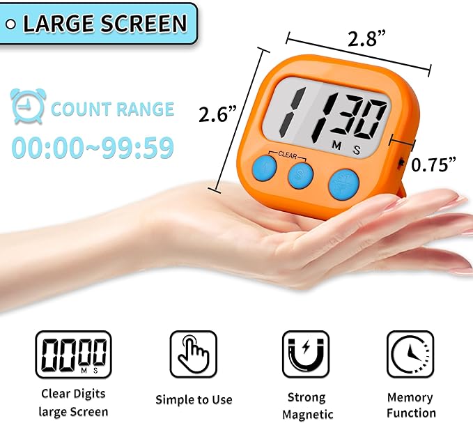 Classroom Timers for Teachers Kids Large Magnetic Digital Timer Teacher Supplies 2 Pack-Orange Purple