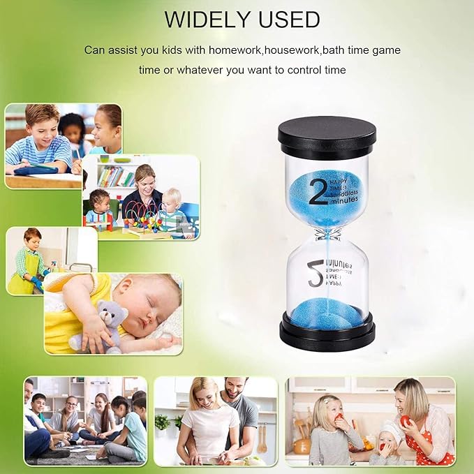 Sand Timer 2 Minute Hourglass Timer: Colorful Small Blue Sand Clock 2 Min, Plastic Hour Glass Sandglass Timer for Kids, Games, Decorative, Classroom, Kitchen, Toothbrush