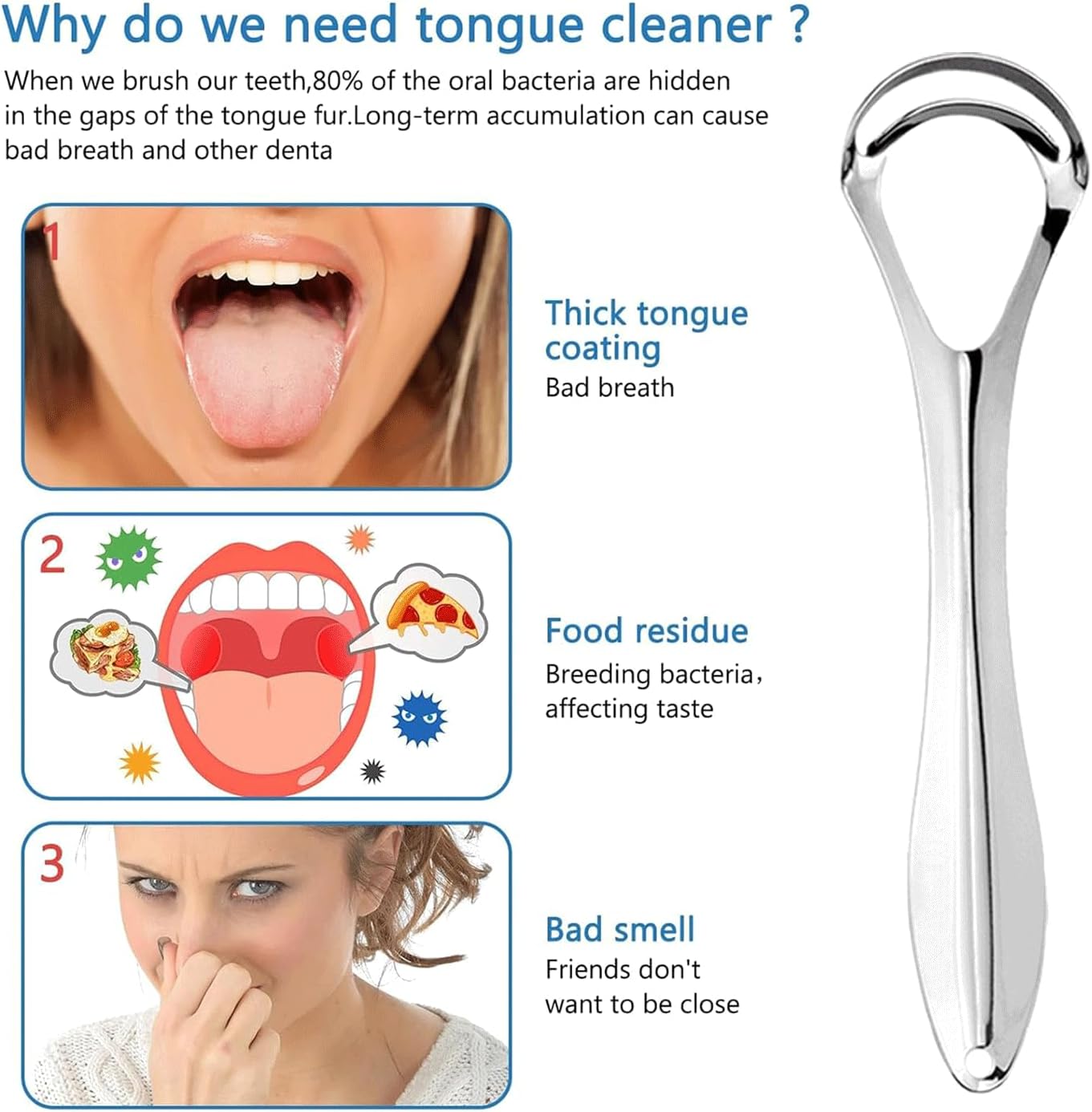 2 Pack Tongue Scraper with Travel Case, Medical Grade Metal Tongue Scrapers for Adults & Kids, Dual-Layer Tongue Cleaners Set for Fresh Breath, Stainless Steel Reusable Tongue Scrubber