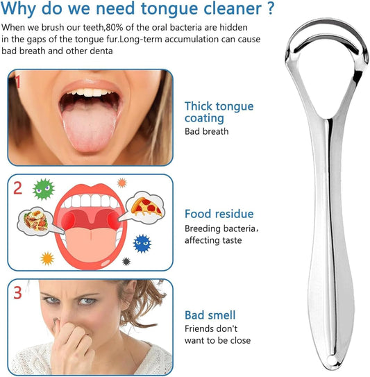 2 Pack Tongue Scraper with Travel Case, Medical Grade Metal Tongue Scrapers for Adults & Kids, Dual-Layer Tongue Cleaners Set for Fresh Breath, Stainless Steel Reusable Tongue Scrubber