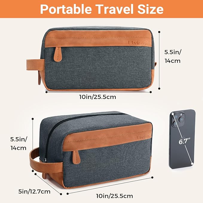 Elviros Travel Toiletry Bag for Men Hanging Dopp Kit Water Repellent PU Leather Shaving Bag with Large Capacity for Travel and Bathroom, Navy Blue