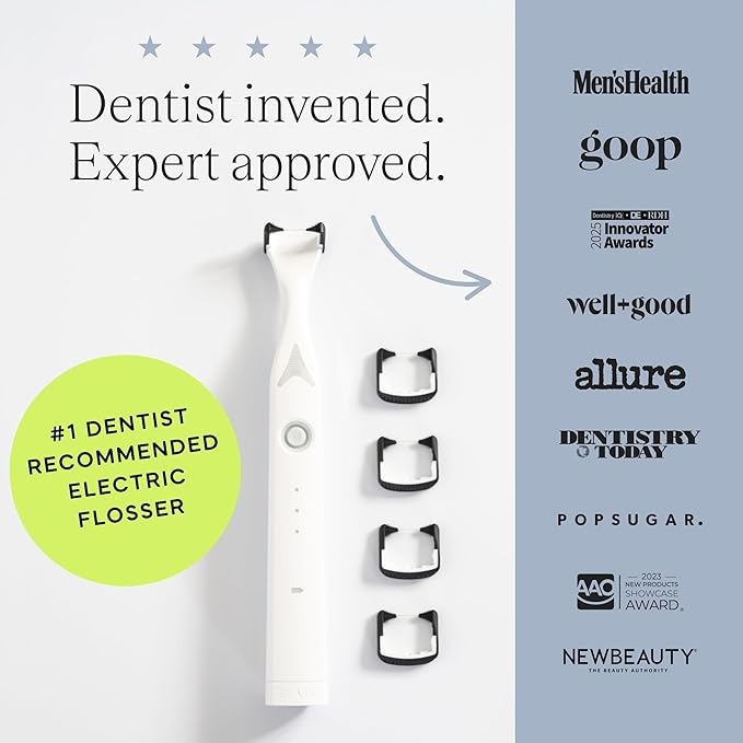 Slate Electric Flosser - Orthodontic Set | 3-in-1 Dentist-Invented with Reusable Floss Heads, Gum Brushes & Tongue Scraper | More Effective Than String or Water Floss