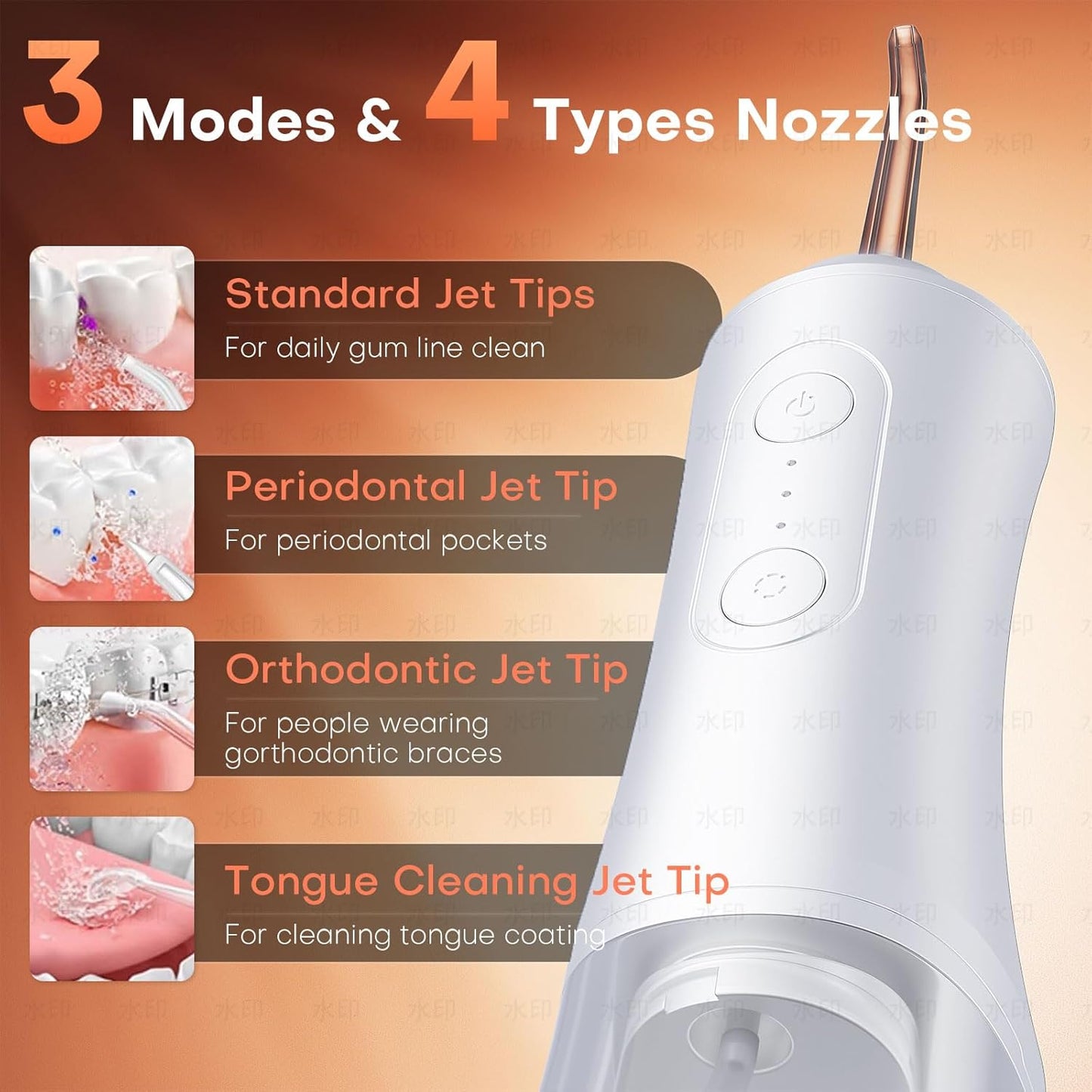 Water Dental Flosser - Portable Cordless Oral Irrigator 300ML, Rechargeable IPX7 Waterproof Irrigation Cleaner for Teeth Cleaning & Flossing, Travel & Home Use