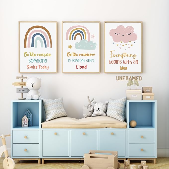 YOUHONG 3 Pieces Motivational Wall Decor Classroom Kids Toddler Room Decor Inspirational Quotes Wall Art Motivational Art Frameless Positive Quotes Durable Canvas Prints (12" W x 16" H x3)