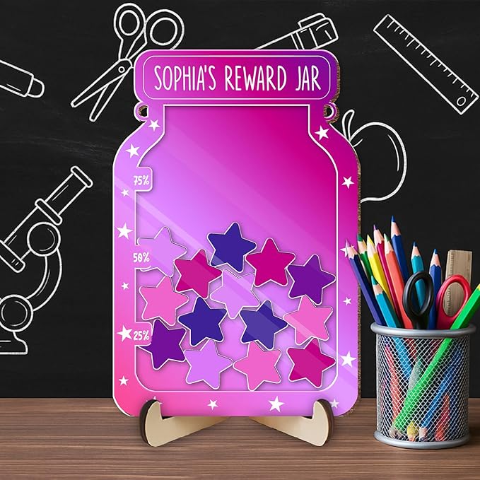 Custom Reward Jars for Kids - Magnetic Reward Jar for Classroom Behavior – Incentive Jar with Stars for Teachers & Kids – Class Rewards Chart, Potty Training, Behavior Management Tool, TT01