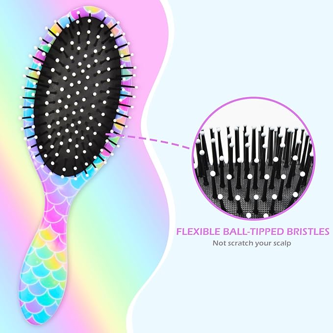 Kids Hair Brush Girls, Toddler Wet Dry Detangling Hair Brush for Curly Thick Hair Pain-Free Comb Girls Kids Women Unicorn Mermaid