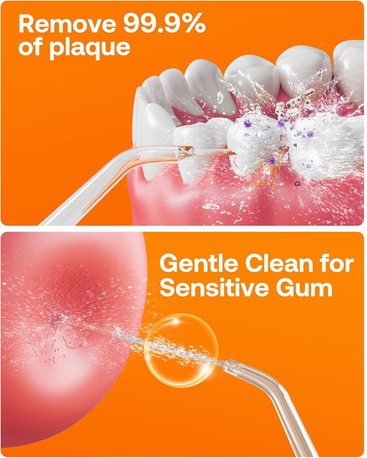 Bitvae Water Dental Flosser Teeth Picks, Cordless Water Flosser for Teeth, Braces, Dental Care and Rechargeable Rotary Electric Toothbrush Combo Set, 4 Tips, 4 Brush Heads, Waterproof, White, C5+R1