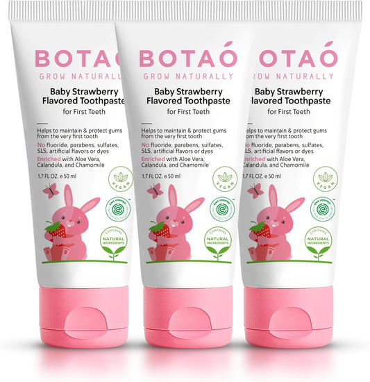 Fluoride Free Baby Toothpaste | Natural Toddler Toothpaste | Strawberry Flavored - Training Toothpaste for Toddlers | EWG Verified, Vegan, SLS Free, Safe to Swallow, Aloe Vera (3 Pack)