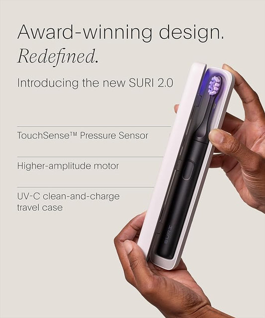 SURI 2.0 New Sonic Electric Toothbrush with Pressure Sensor & UV-Cleaning Travel Case |1 Month+ Battery | Electric Toothbrush for Adults | Travel Toothbrushes | Tooth Brush | Black