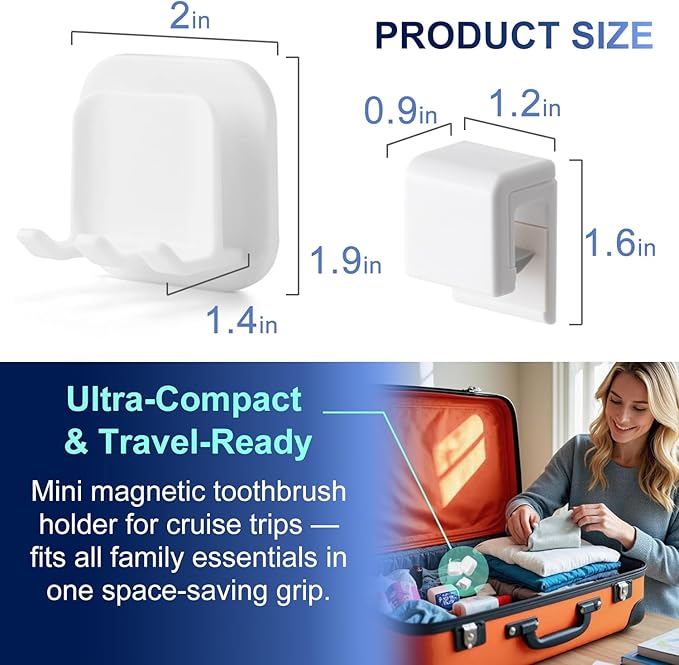 Cruise Toothbrush Holder Magnetic for Cruise Ship Bathroom – Holds 4 Toothbrushes, Toothpaste & 2 Toothbrush Cups – Compact Cruise Essentials 2025 for Small Cabins – Lightweight Travel Accessories