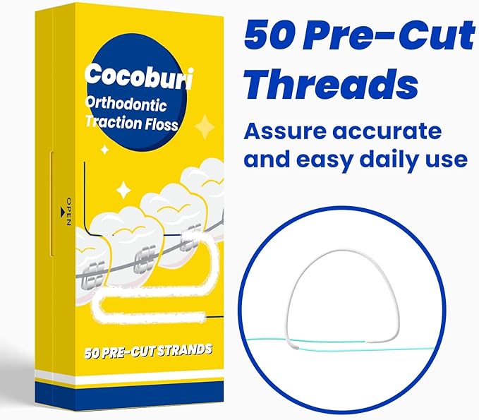 Dental Floss for Braces,Pre-Cut Strands Floss,Threaders for Bridges,Threaded Floss for Braces & Bridges,50 Counts(Pack of 2)