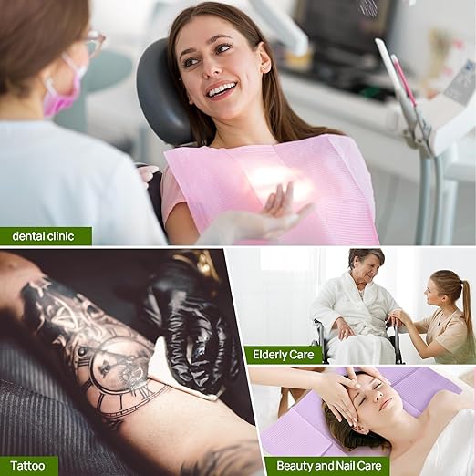 JMU 125 Pack Dental Bibs, Disposable Dental Bibs 3-Ply Waterproof Patient Bibs Tray Covers 13" x 18" Green