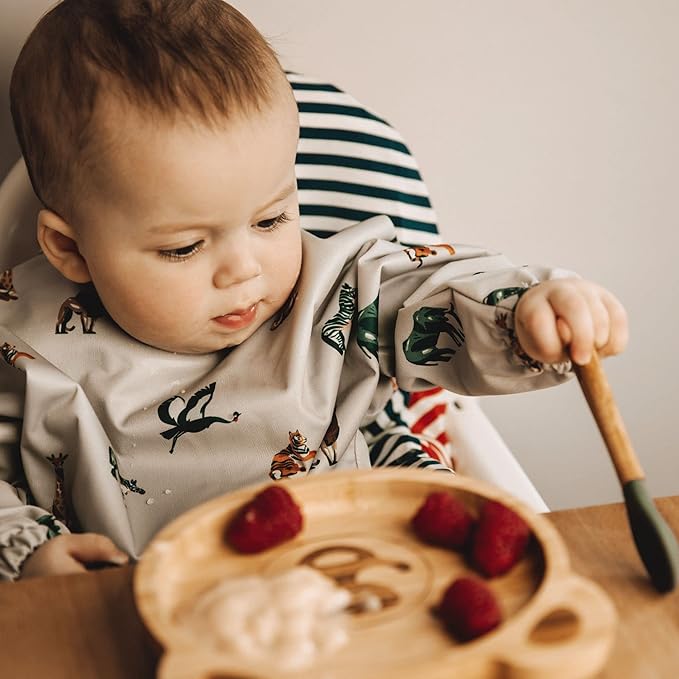 Bubba Bear Baby Bib with Sleeves, Long Sleeve Toddler Feeding Apron Bibs for Eating & Lead Weaning, Mess Proof Full Sleeved