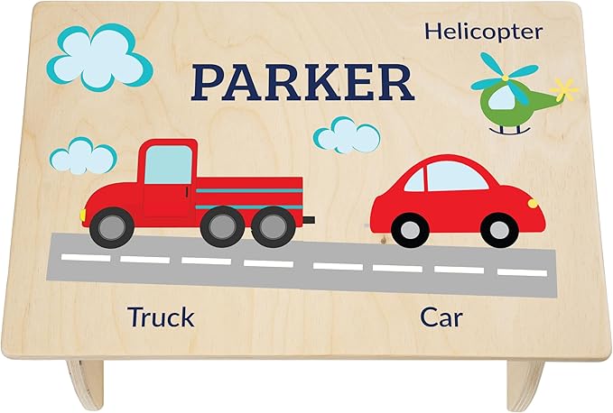 Step Stool for Toddlers- Personalized Wood Kids Step Stool with Name for Kitchen Sink, Bathroom, Potty Training, Toilet, Kitchen Sink- Sturdy and Safe- Made in USA by BloomOwl (Transportation)