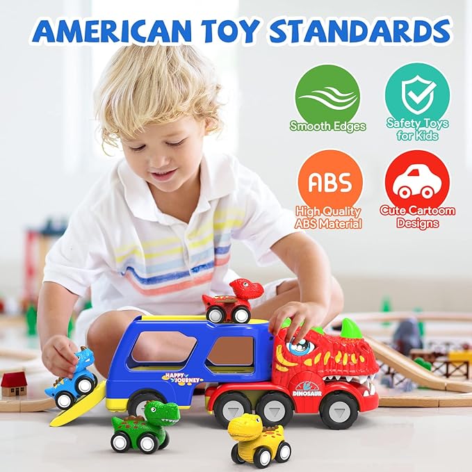 Toddler Car Toys for 1 2 3 4 5 Year Old Boy, 5-in-1 Dinosaur Vehicle Trucks Toys for Toddlers 1-3 with Sounds & Lights Toys for Boys 4-6 Boy Toys Age 2-6 Dinosaur Toys for Kids 3-5