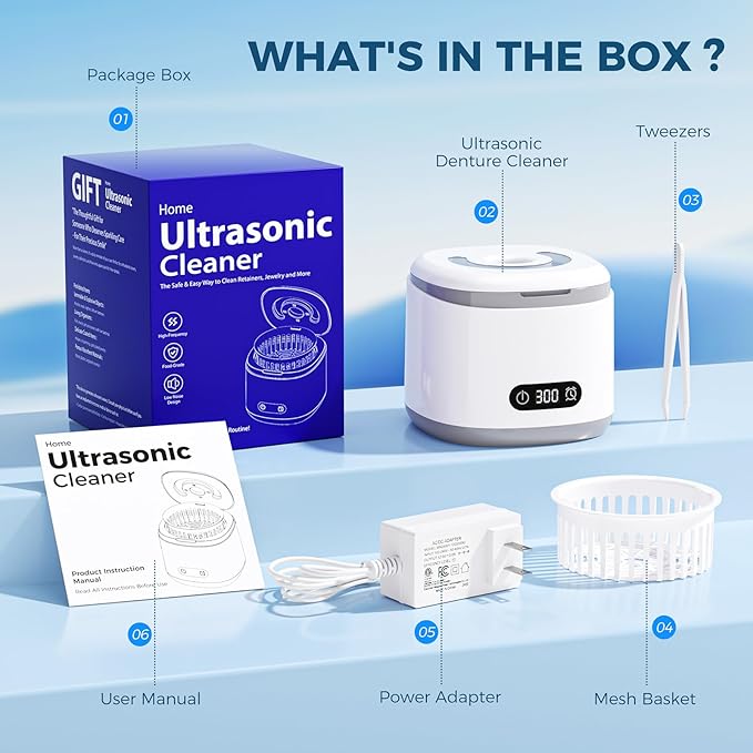 Ultrasonic Retainer Cleaner 200ml Capacity, 45kHz Sonic Dental Cleaning Machine, Ultrasonic Jewelry Cleaner Digital Timer, Retainer Cleaner Machine for Mouth Guard, Braces, Aligner, Toothbrush Head
