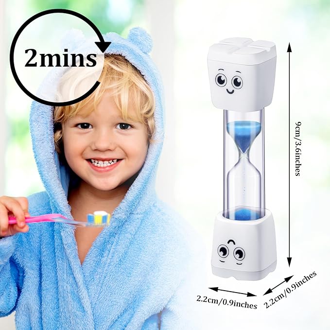 Weewooday 4 Pieces Toothbrush Timer for Kids 2 Minute Sand Timer Smile Pattern Tooth Brushing for Proper Tooth Brushing Boys Girls Oral Hygiene Party Favors(Blue)