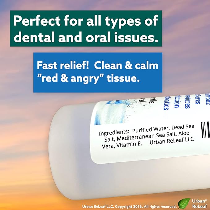 Urban ReLeaf Liquid Oral Wound Cleanser ! Soothe Irritation. Fast Relief! 100% Natural Sea Salt Soak. 4 oz, Ready to use. Dental Work, Braces, Mouth, Gum and Canker sores, Orthodontics, dentures.